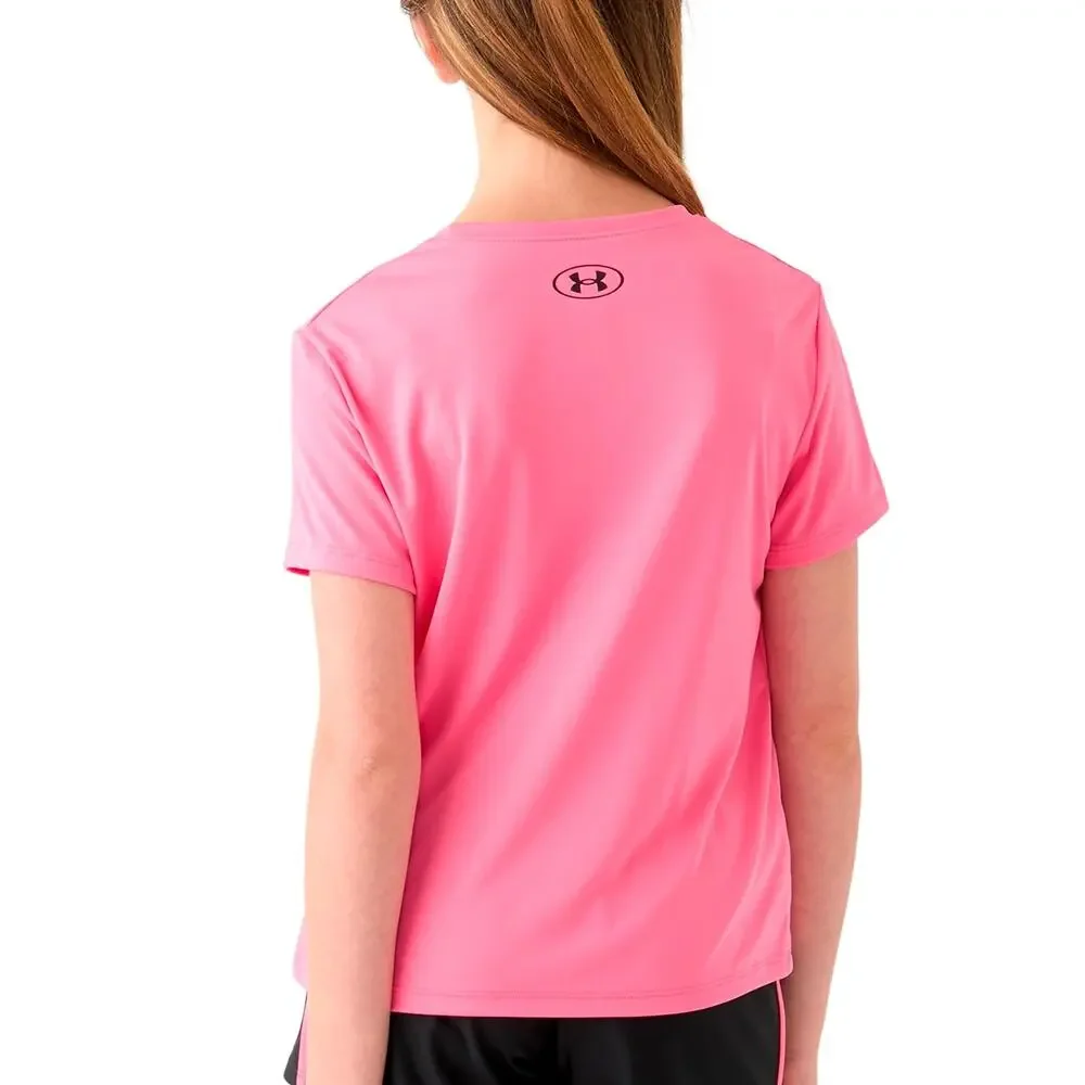 NWT Under Armour Girls Pink Graphic Logo Short Sleeve T-Shirt Youth Size Small